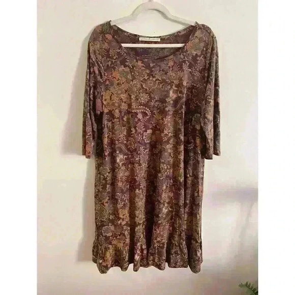 Peruvian Connection Floral‎ Cabana Dress Womens Sz L Pima Cotton Ruffle Pockets - Picture 1 of 4